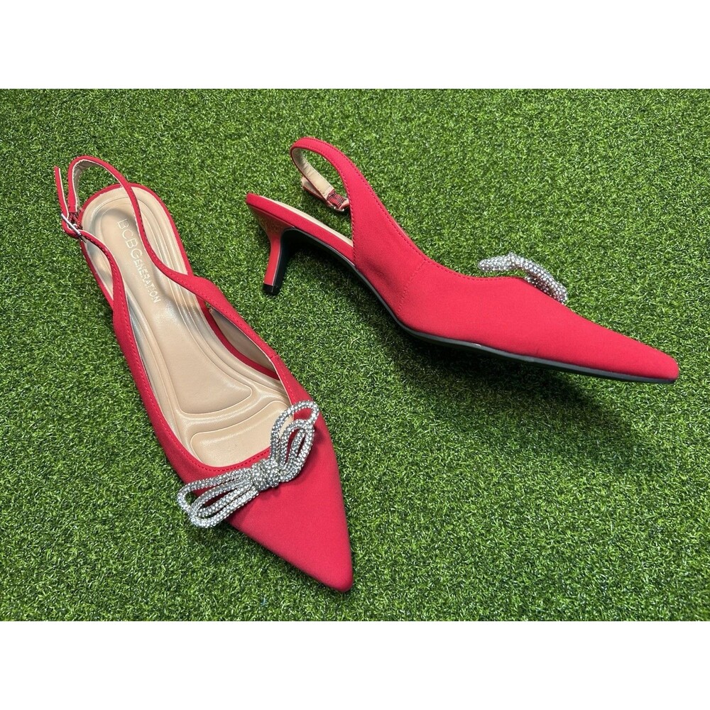 BCBGeneration Donna Slingback Pumps Red Kitten Heel Women's Size 9.5 Bow